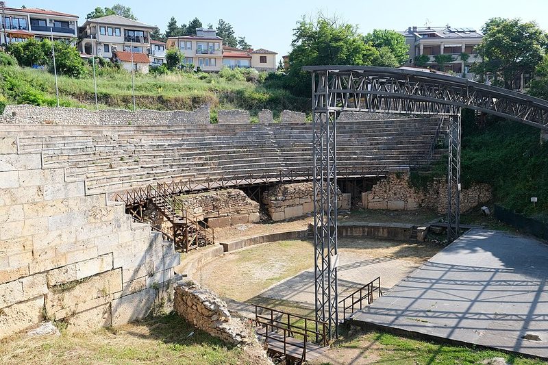 Ancient Theatre of Ohrid with the old town